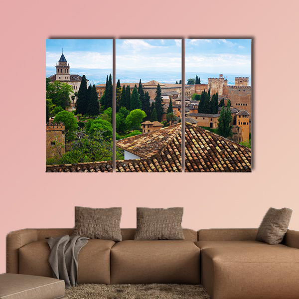 General view to Alhambra in day time. Granada, Spain Multi panel canvas wall art