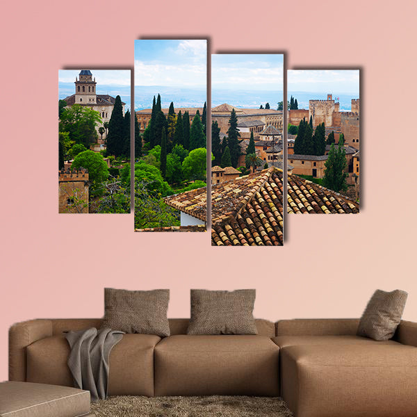 General view to Alhambra in day time. Granada, Spain Multi panel canvas wall art