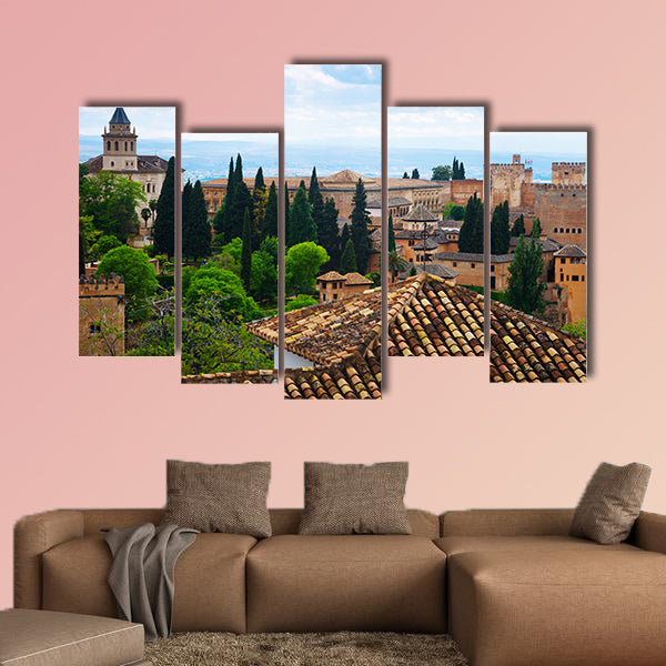 General view to Alhambra in day time. Granada, Spain Multi panel canvas wall art