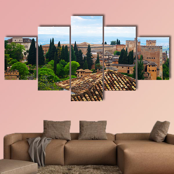 General view to Alhambra in day time. Granada, Spain Multi panel canvas wall art