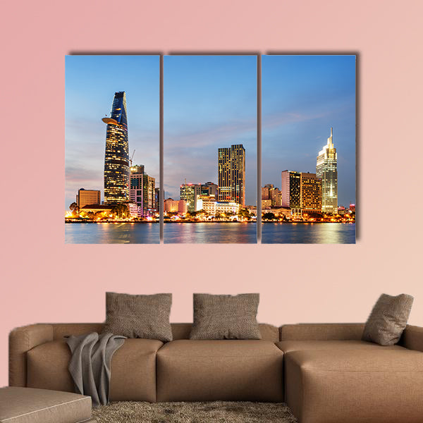 Skyline and Saigon River at sunset multi panel canvas wall art