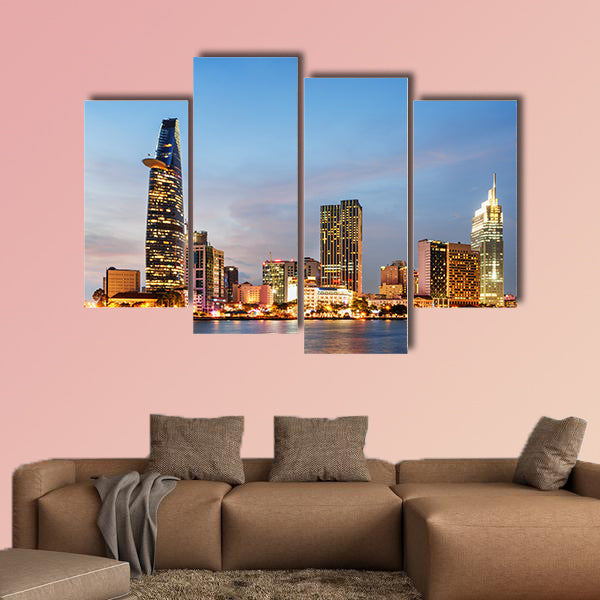 Skyline and Saigon River at sunset multi panel canvas wall art
