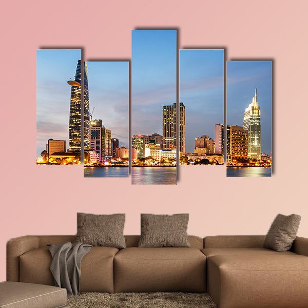 Skyline and Saigon River at sunset multi panel canvas wall art