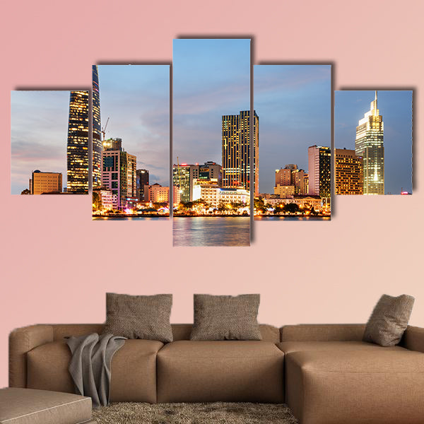 Skyline and Saigon River at sunset multi panel canvas wall art