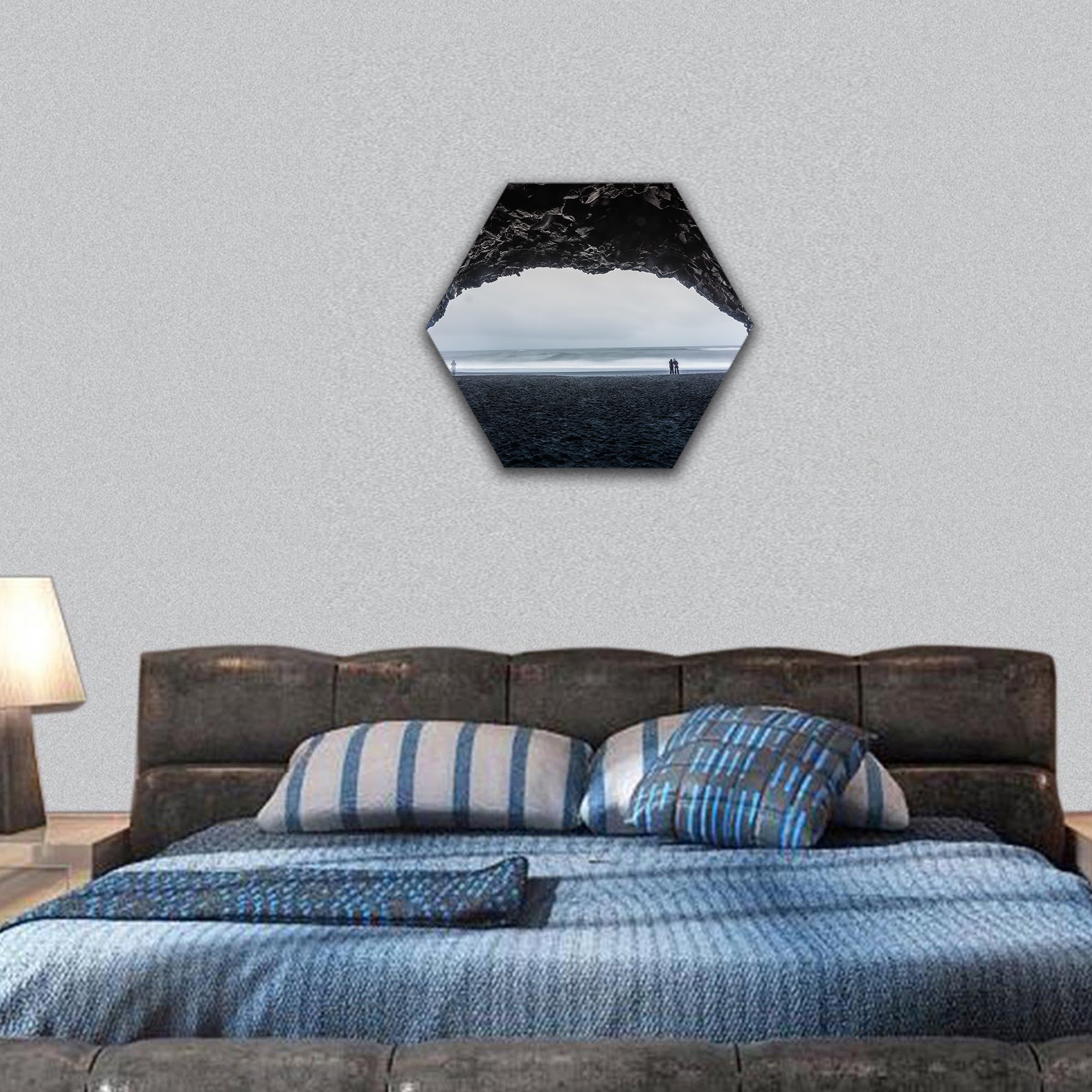 Basalt cave at at Reynisfjara Beach in Southern Iceland hexagonal canvas wall art