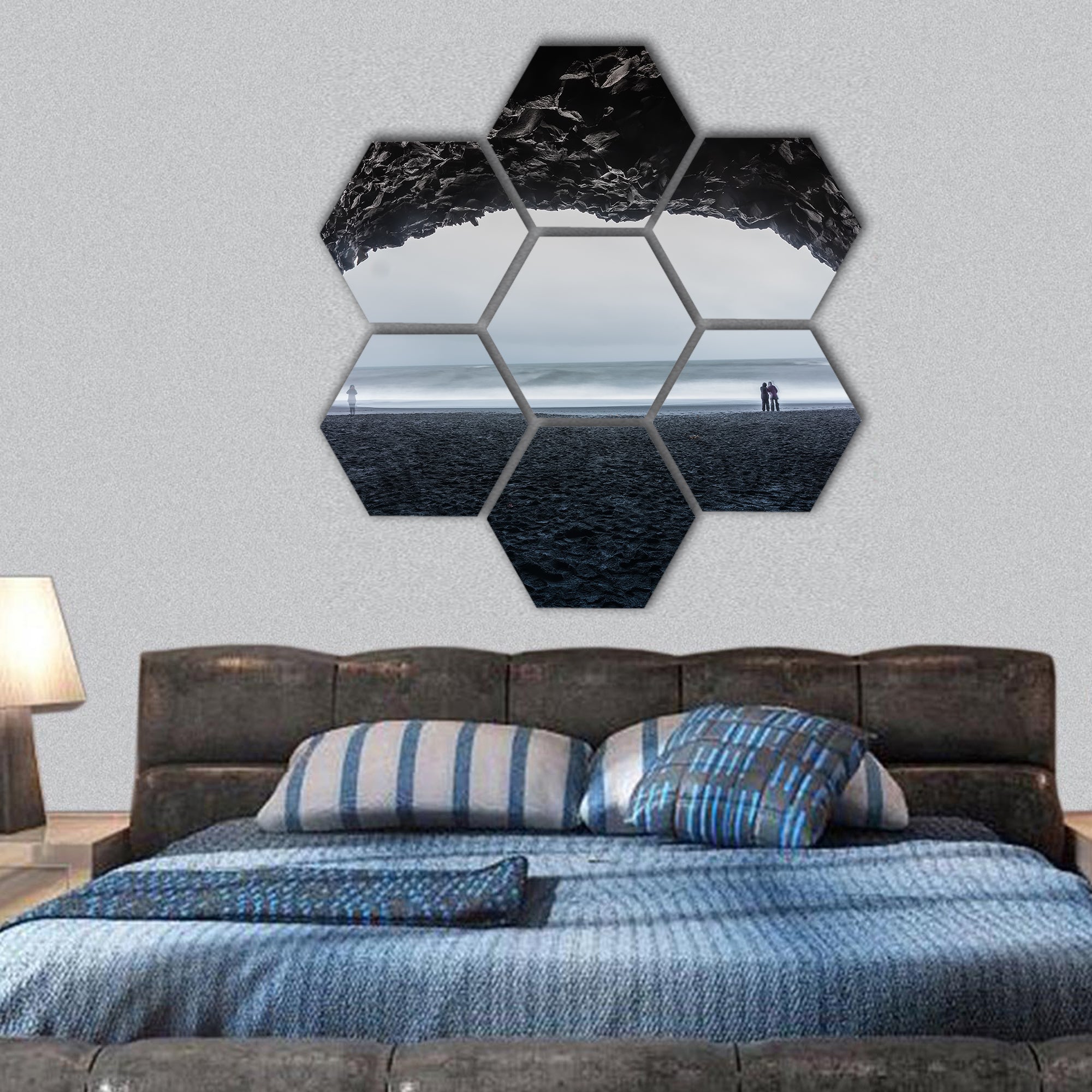 Basalt cave at at Reynisfjara Beach in Southern Iceland hexagonal canvas wall art