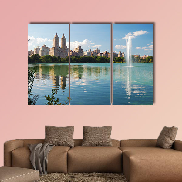 New York City Central Park fountain and urban Manhattan multi panel canvas wall art