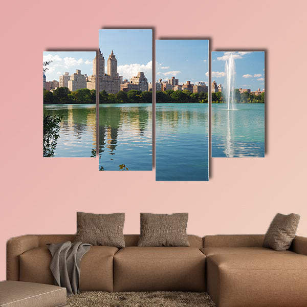 New York City Central Park fountain and urban Manhattan multi panel canvas wall art