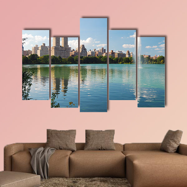 New York City Central Park fountain and urban Manhattan multi panel canvas wall art