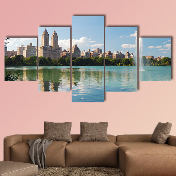 New York City Central Park fountain and urban Manhattan multi panel canvas wall art