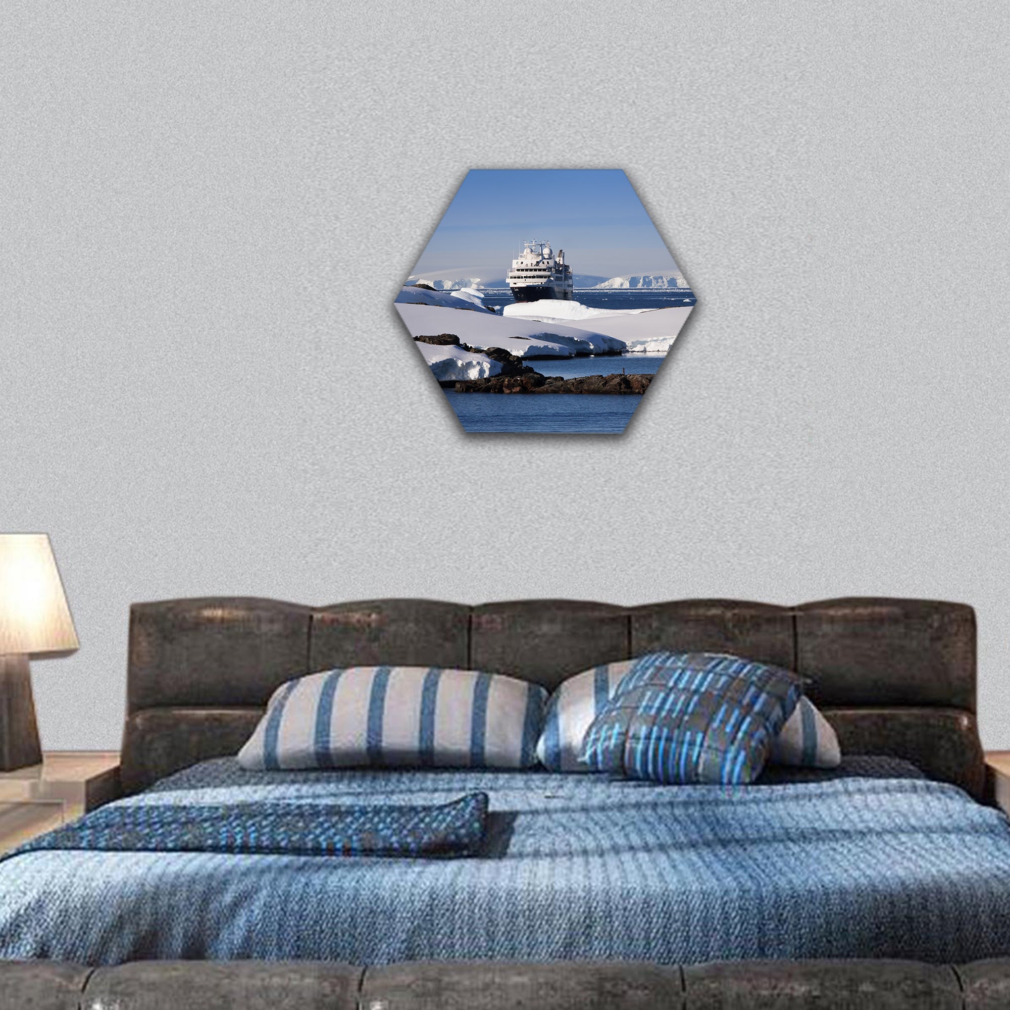 Big cruise ship in Antarctic waters hexagonal canvas wall art