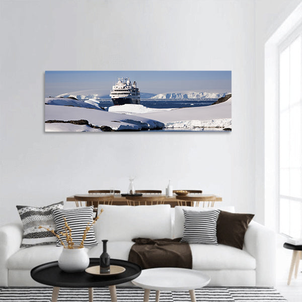 Big cruise ship in Antarctic waters panoramic canvas wall art