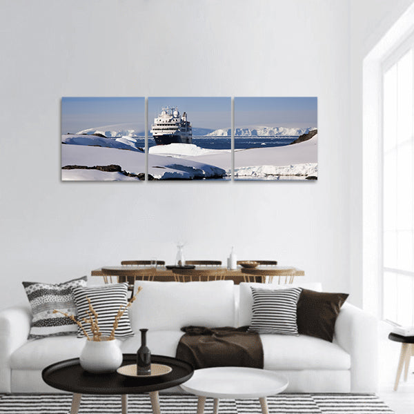Big cruise ship in Antarctic waters panoramic canvas wall art