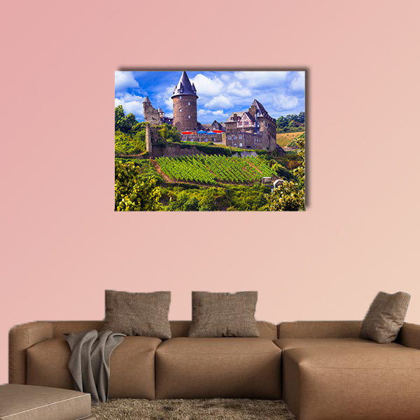 Panoramic view of old castle and vineyards, Germany multi panel canvas wall art