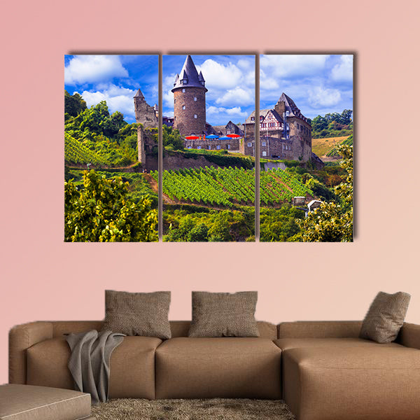 Panoramic view of old castle and vineyards, Germany multi panel canvas wall art