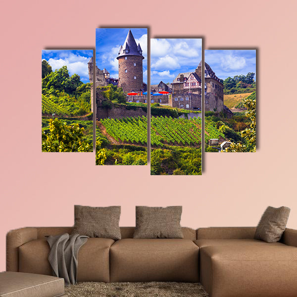 Panoramic view of old castle and vineyards, Germany multi panel canvas wall art