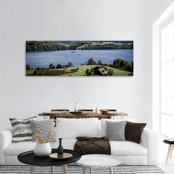 View from Merlischachen over Lake Lucerne Panoramic canvas Wall Art