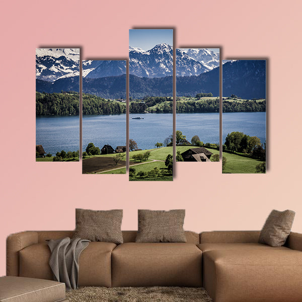 View from Merlischachen over Lake Lucerne multi panel canvas wall art