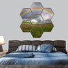 Rainbow on dark sky background hexagonal canvas wall art