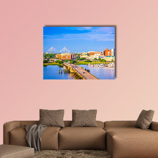 Charleston, South Carolina, USA skyline over the Ashley River wall art