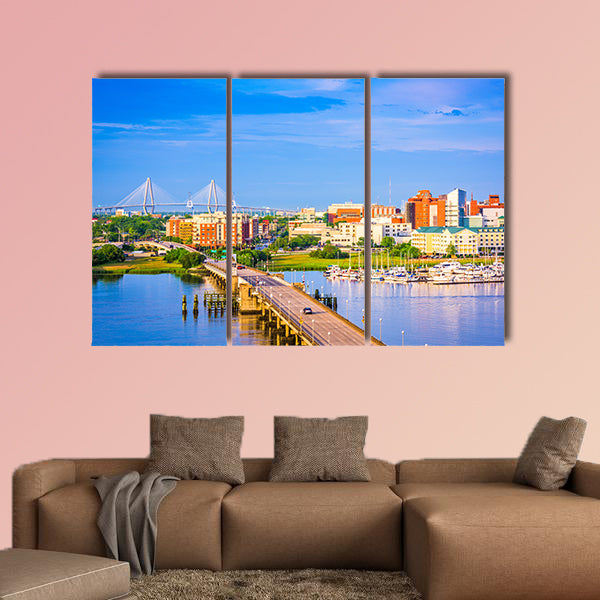 Charleston, South Carolina, USA skyline over the Ashley River wall art