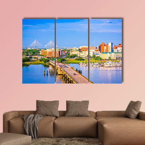 Charleston, South Carolina, USA skyline over the Ashley River wall art