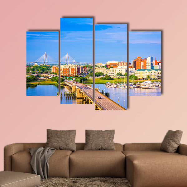 Charleston, South Carolina, USA skyline over the Ashley River wall art