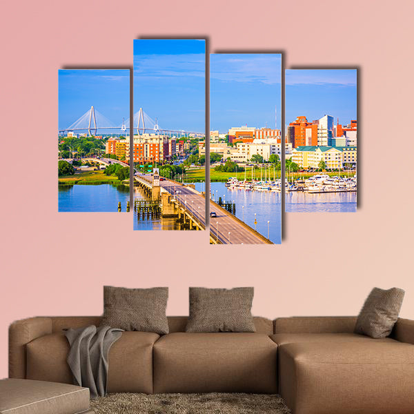 Charleston, South Carolina, USA skyline over the Ashley River wall art
