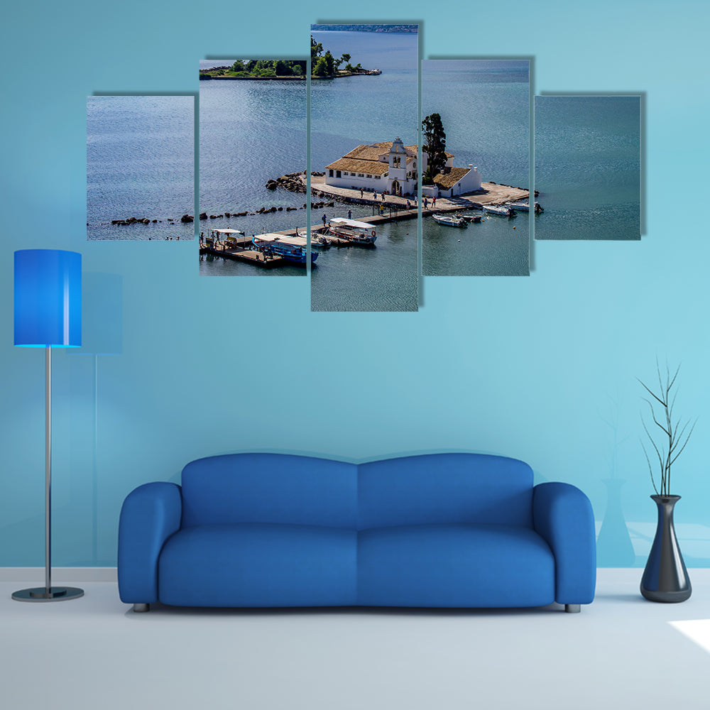 Vlacherna monastery and Pontikonisi island of Corfu Greece Multi Panel Canvas Wall Art