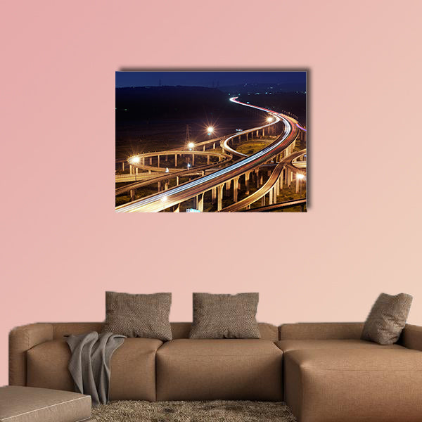 Highway in night with cars light in modern city in Taiwan, Asia wall art
