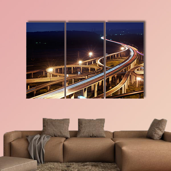 Highway in night with cars light in modern city in Taiwan, Asia wall art
