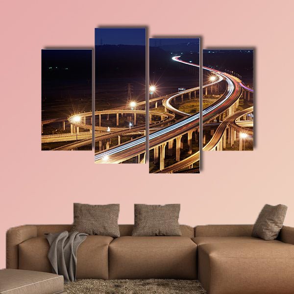 Highway in night with cars light in modern city in Taiwan, Asia wall art