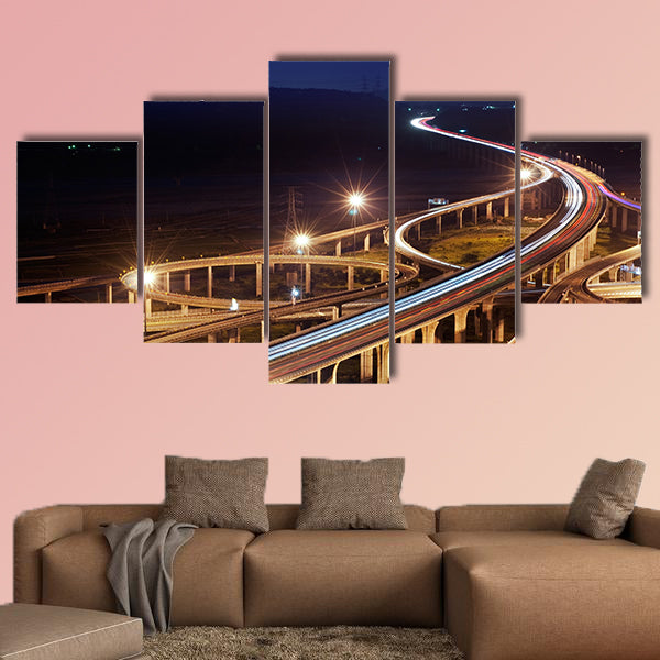 Highway in night with cars light in modern city in Taiwan, Asia wall art