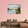 A terrific Taj Mahal view shot from the right side of the Taj Pool multi panel canvas wall art