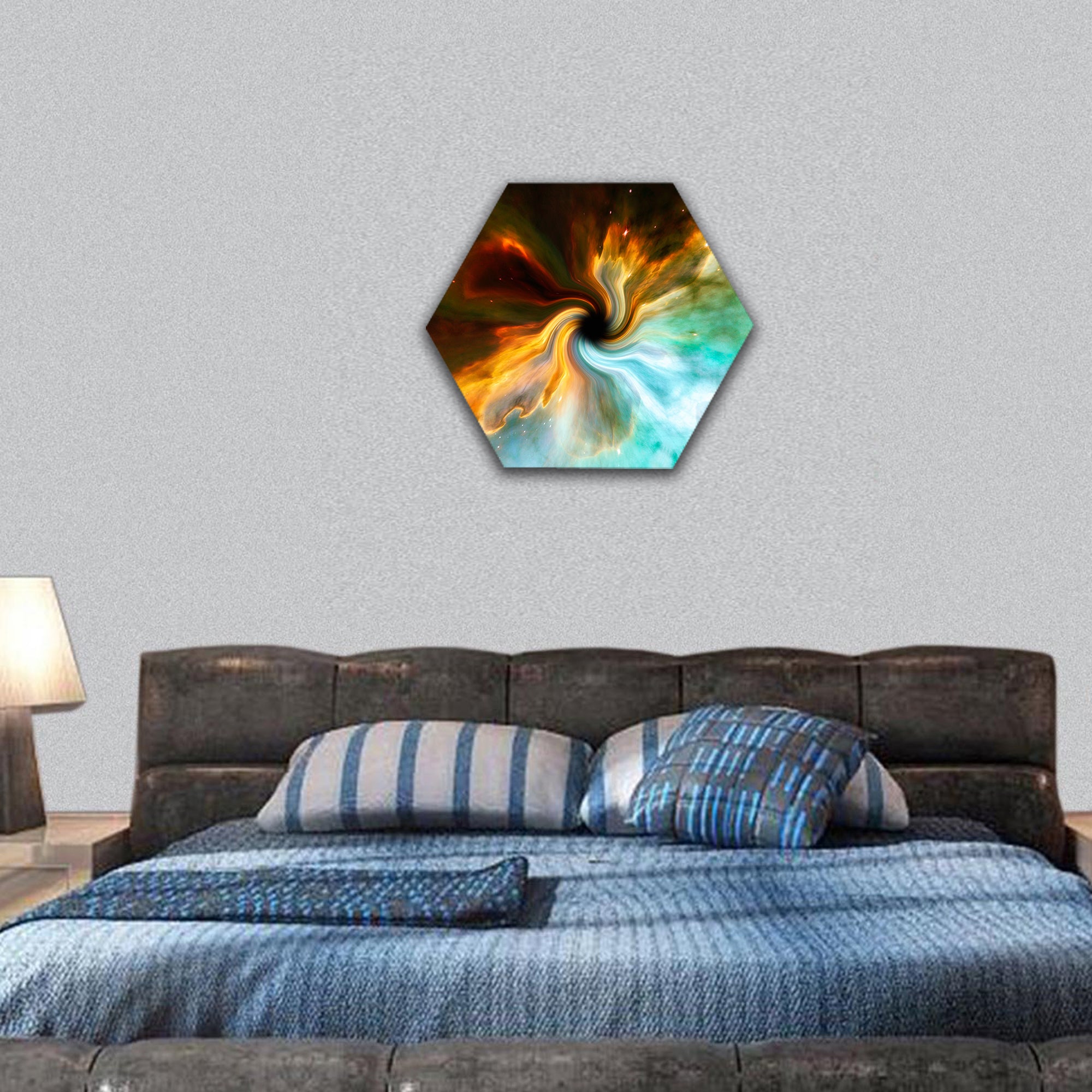 Artistic Representation of a cosmic Black Hole hexagonal canvas wall art