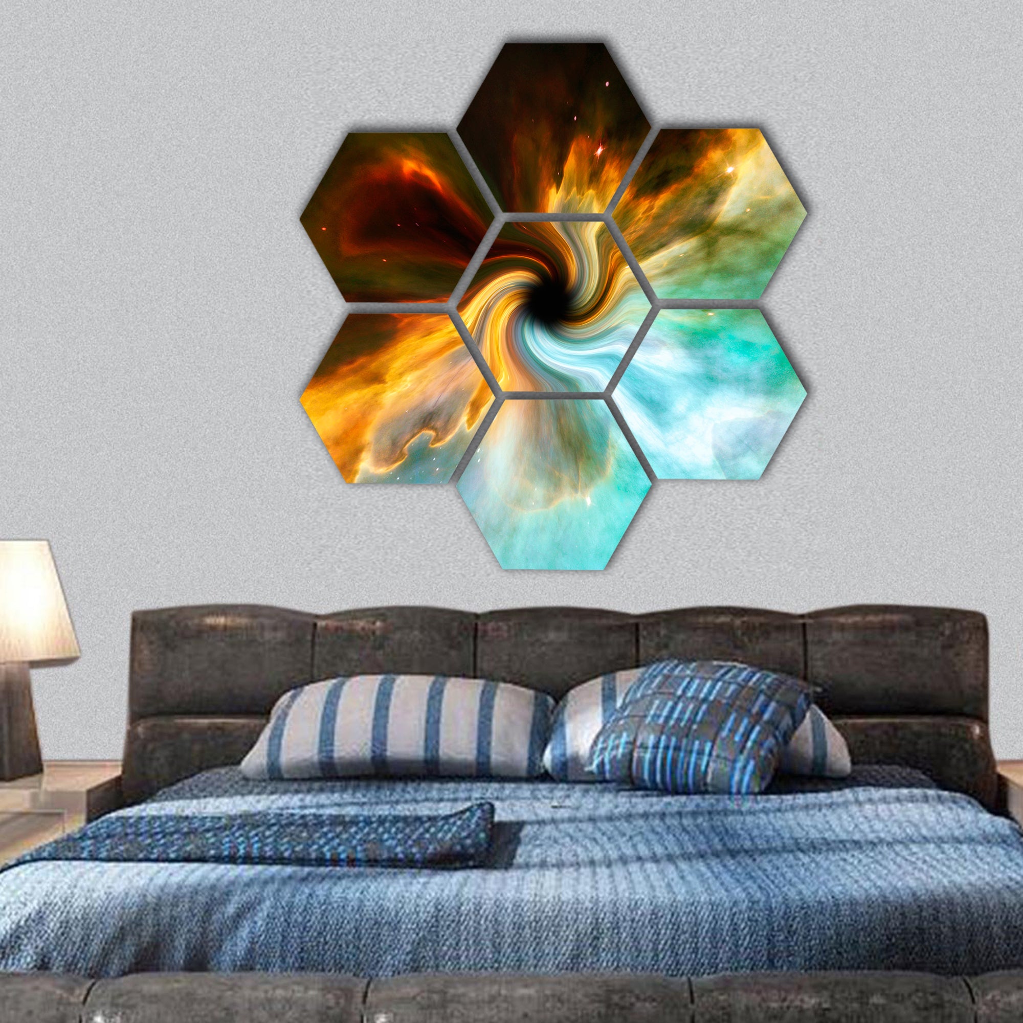 Artistic Representation of a cosmic Black Hole hexagonal canvas wall art
