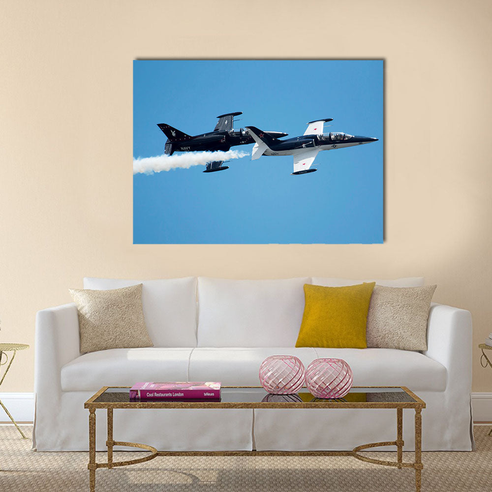 Jets flying in formation during practice show for the air show multi panel canvas wall art