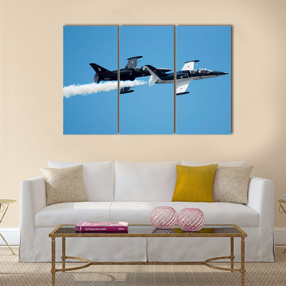 Jets flying in formation during practice show for the air show multi panel canvas wall art