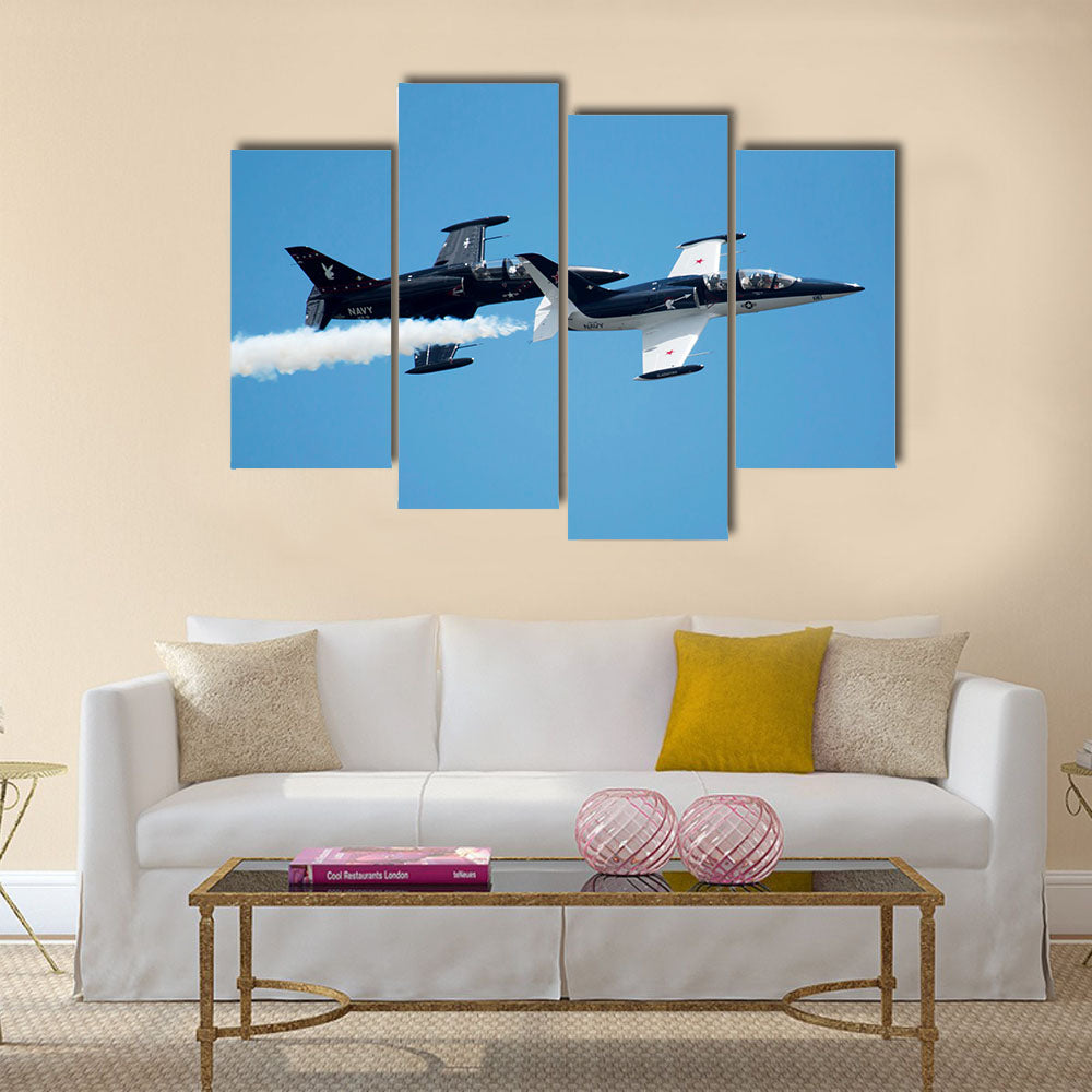 Jets flying in formation during practice show for the air show multi panel canvas wall art
