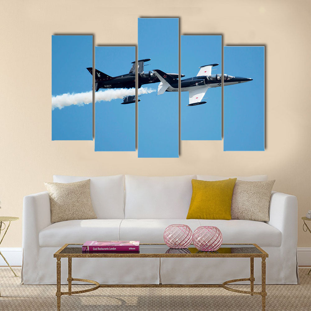 Jets flying in formation during practice show for the air show multi panel canvas wall art