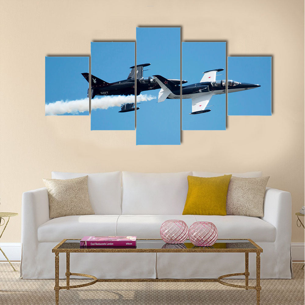 Jets flying in formation during practice show for the air show multi panel canvas wall art