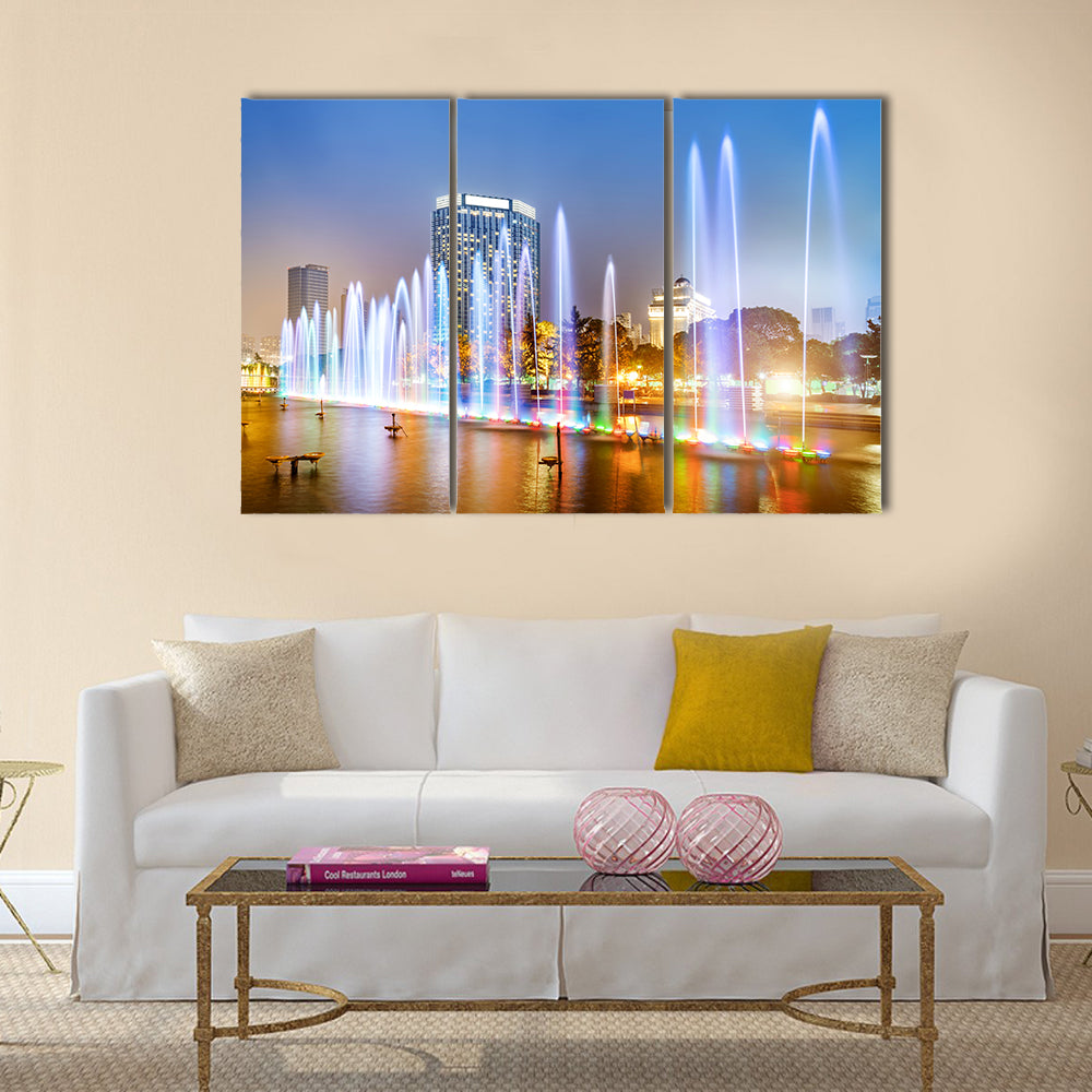 City Square music fountain multi panel canvas wall art
