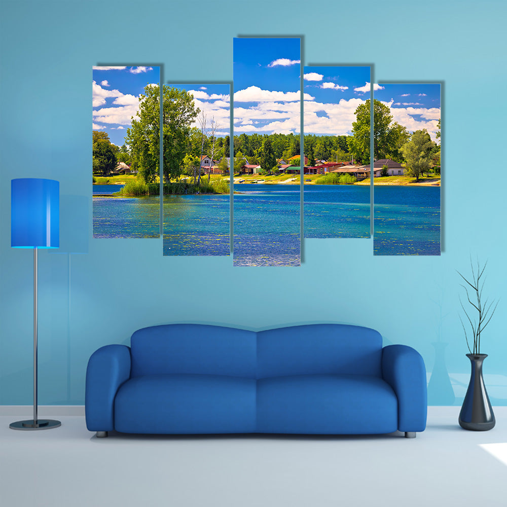 Soderica Lake Tourist Village In Podravina Region Of Croatia Multi Panel Canvas Wall Art