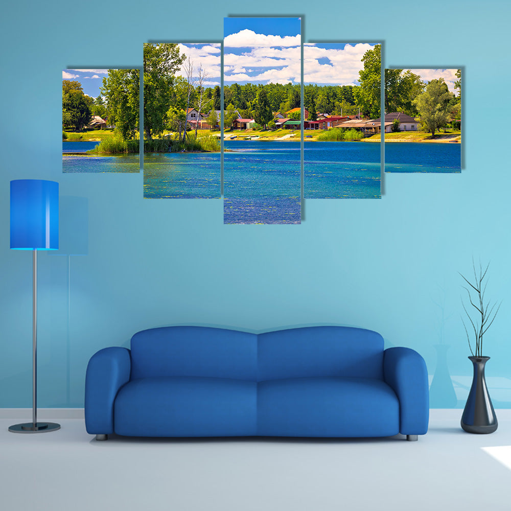 Soderica Lake Tourist Village In Podravina Region Of Croatia Multi Panel Canvas Wall Art