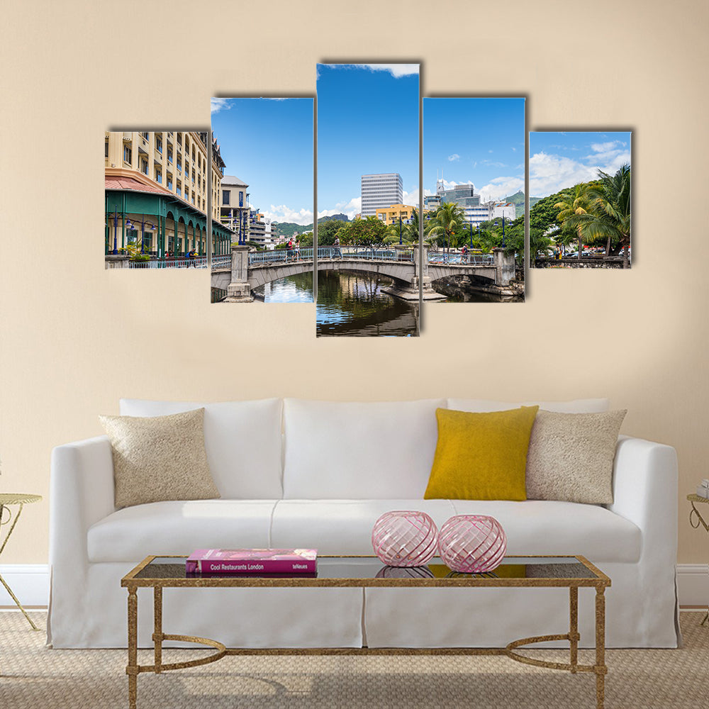 Bridge in the city center of Port Louis Multi panel canvas wall art