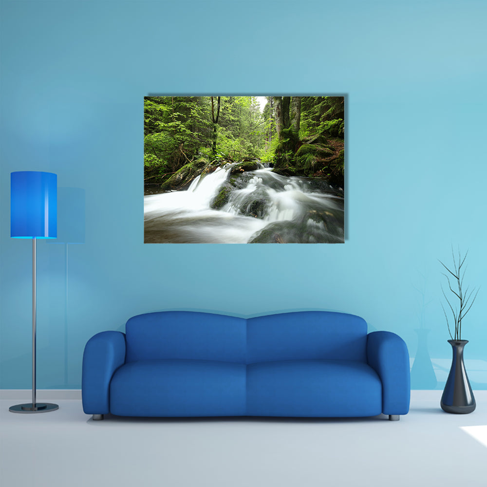 The Stream flows through the deciduous forest multi panel canvas wall art