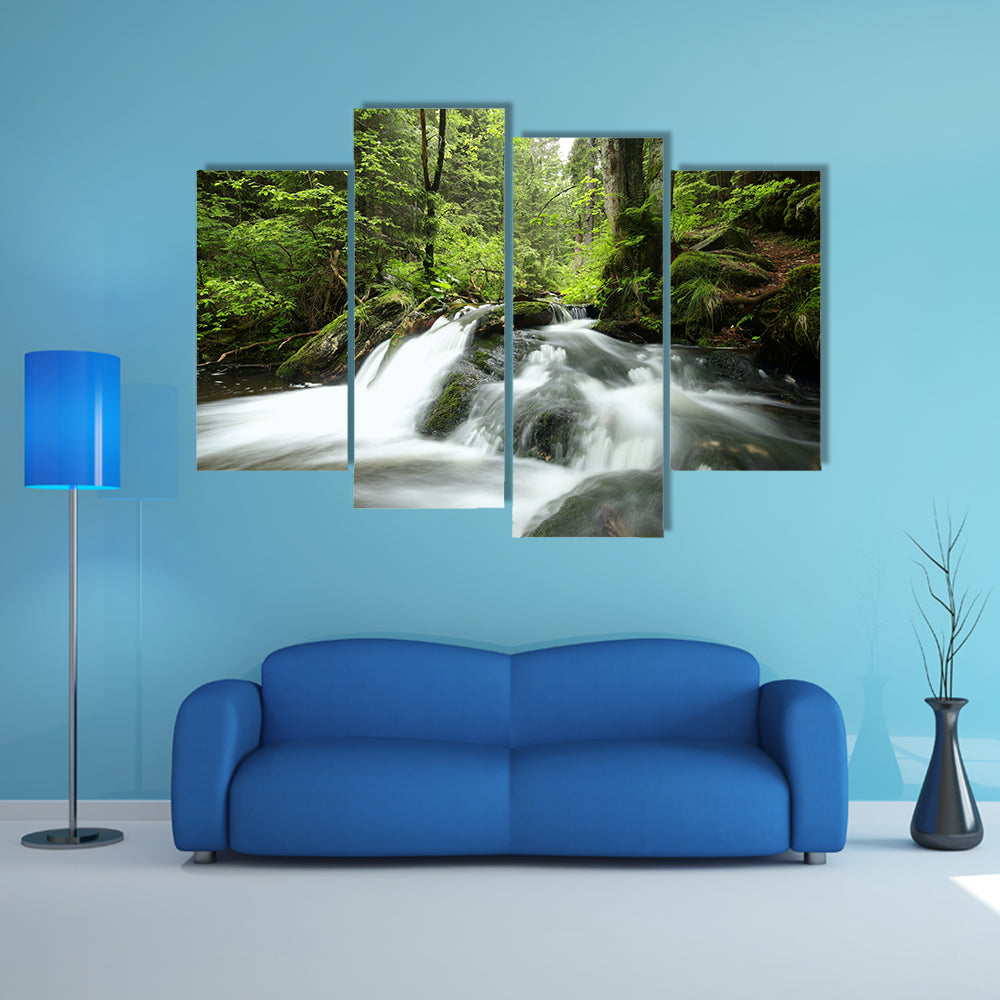 The Stream flows through the deciduous forest multi panel canvas wall art