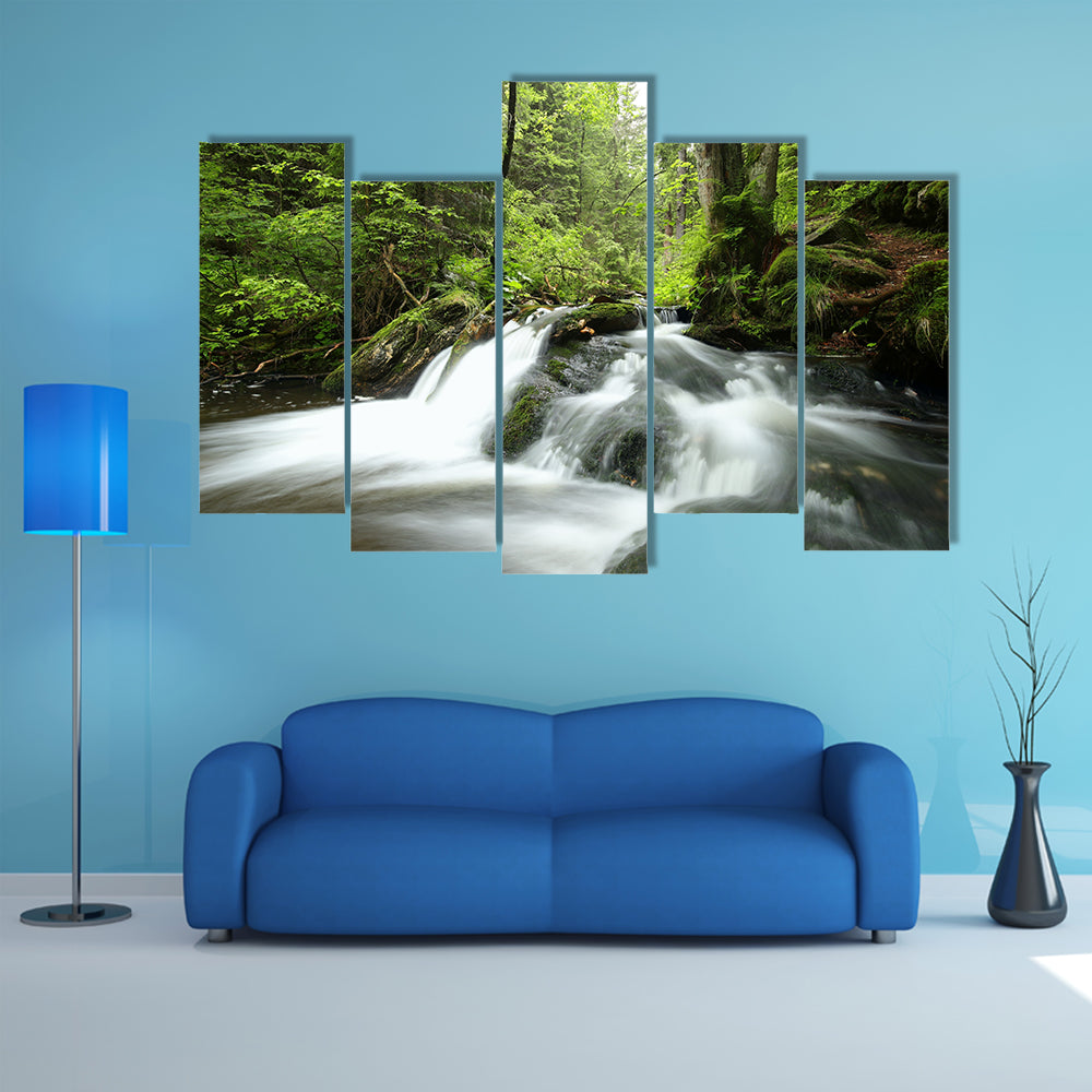 The Stream flows through the deciduous forest multi panel canvas wall art
