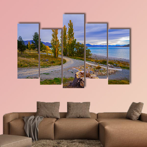 Landscape scenery of New Zealand during cloudy day multi panel canvas wall art