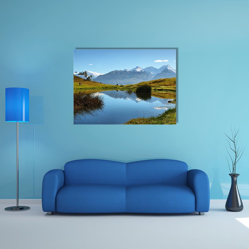 Views of Black mountain range "Cordillera negra" from Wilcacocha lagoon, Peru Multi Panel Canvas Wall Art